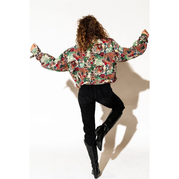 Dressed in Lala Women’s Wild Soul Tiger Jungle Print Moto Jacket - Size S/M - Picture 2 of 8